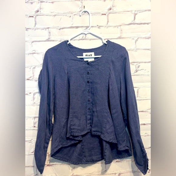 FLAX navy blue button down tunic top blouse Size Small - Picture 1 of 5